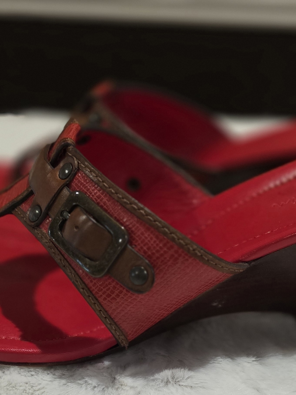 Cole Haan Red Thong Sandals with Brown Accent Straps and Stud Details - Picture 2 of 16